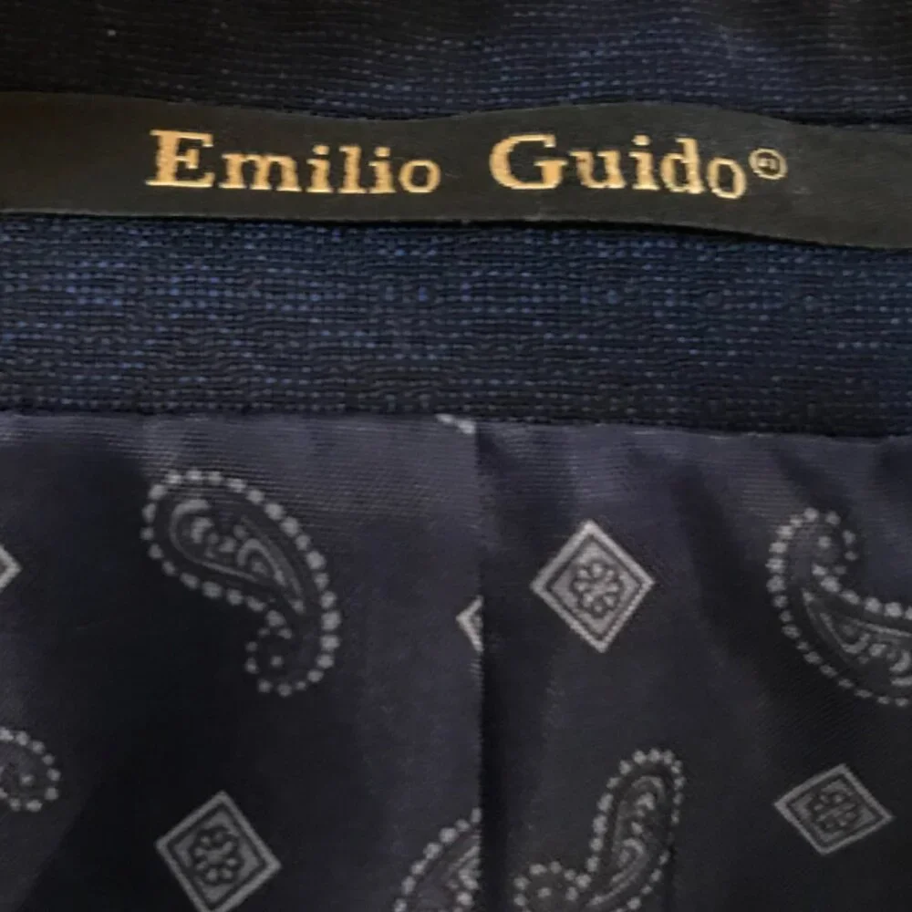 Emilio Guido Navy Paisley Wool Blazer, Vintage 90s Lightweight Sport Coat Sz 42